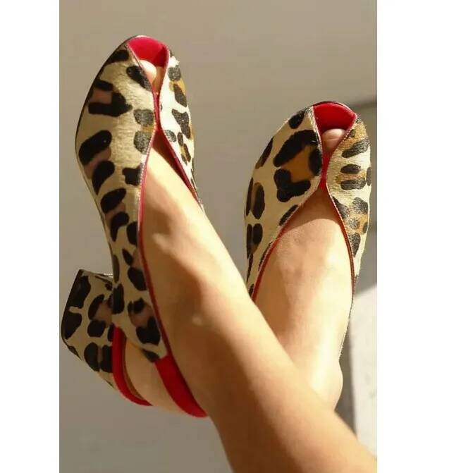 Peep Toe Heels - Sandali da Donna con Stampa Leopardata,