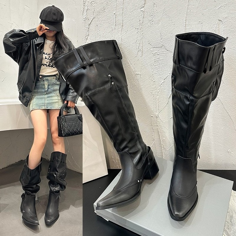 Block Heel Ankle Boots - Stivali singoli avvolti da donna Primavera