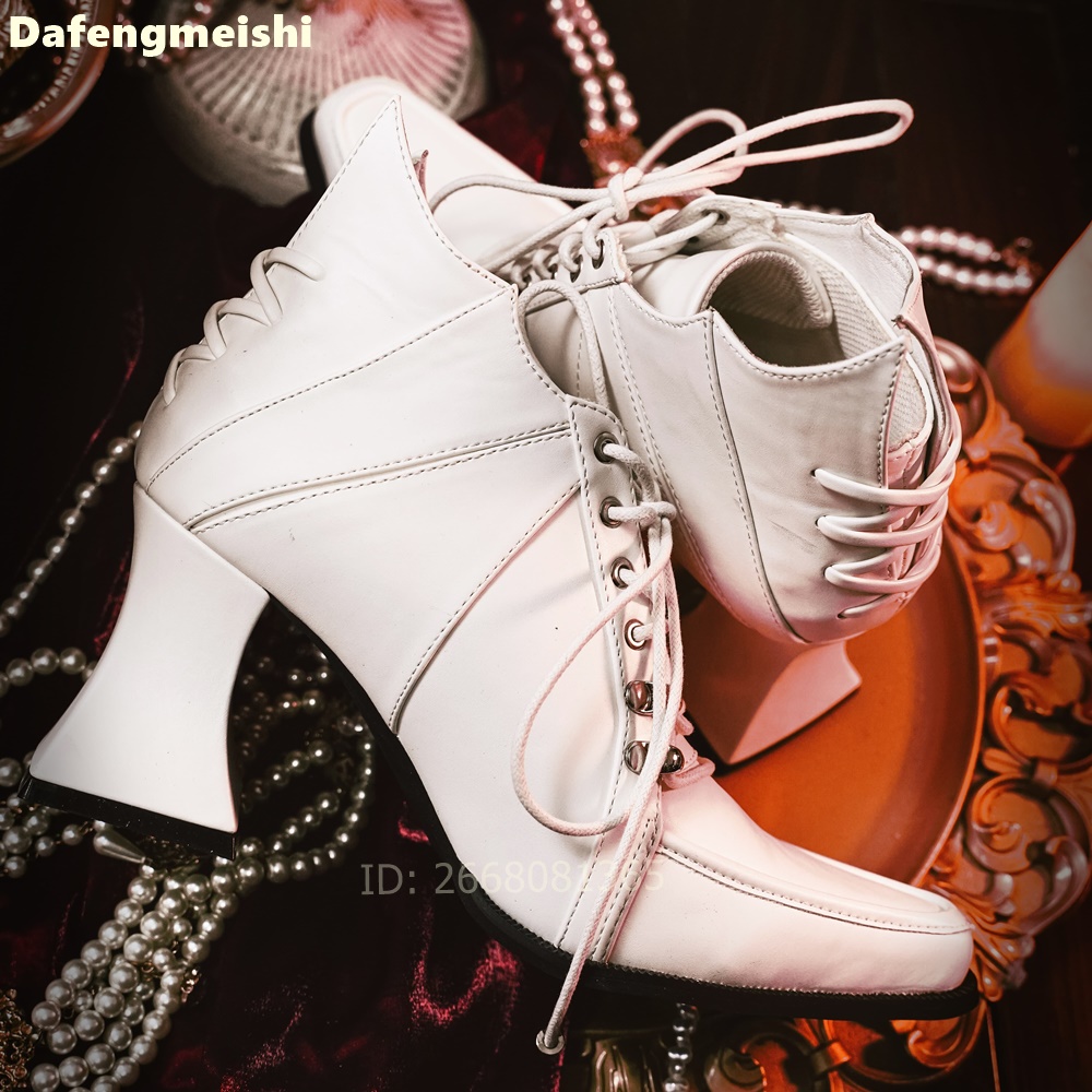 Block Heel Ankle Boots - Stivaletti in Pelle Bianca con Punta