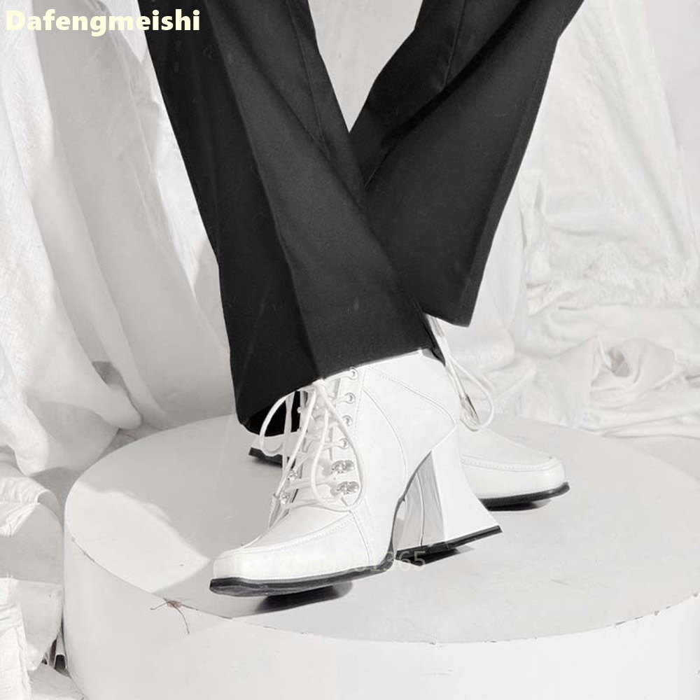Stivaletti in Pelle Bianca con - Block Heel Ankle Boots recensione e prezzo